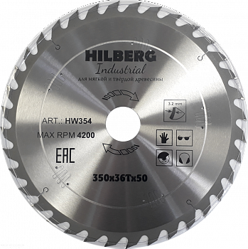 Диск пильный Hilberg Industrial Дерево 350*50*36Т HW354