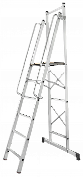 Лестница-стремянка передвижная складная с платформой 450×450 мм и поручнями NV 1540 артикул 1540106