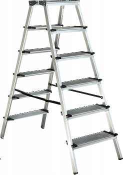 Стремянка алюминиевая двухсторонняя со ступенями 130 мм и площадкой 350×260 мм NV1127 артикул 1127206