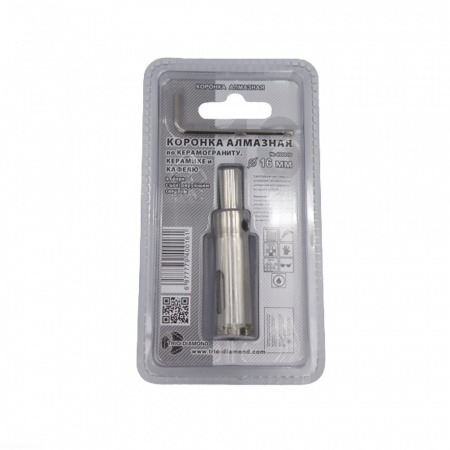 Коронка алмазная по керамике и кафелю с центрирующим сверлом 16мм  400016