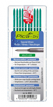 PICA-MARKER 4042 К-т грифелей для карандаша Pica - Dry (10 шт зелёные) в кейсе