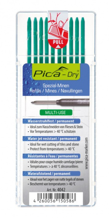 PICA-MARKER 4042 К-т грифелей для карандаша Pica - Dry (10 шт зелёные) в кейсе