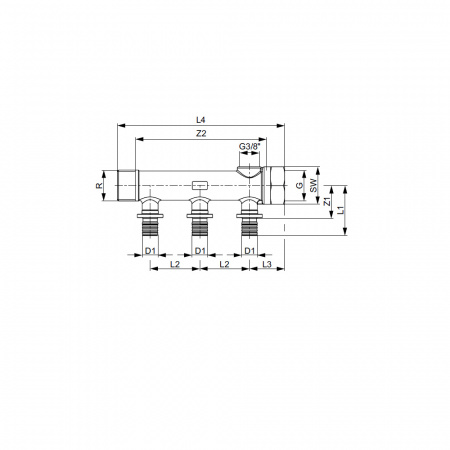 TECE  Коллектор 3/4", латунь 16 × 3 контура  712008
