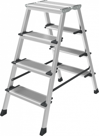 Стремянка алюминиевая двухсторонняя со ступенями 130 мм и площадкой 350×260 мм NV2127 артикул 2127204