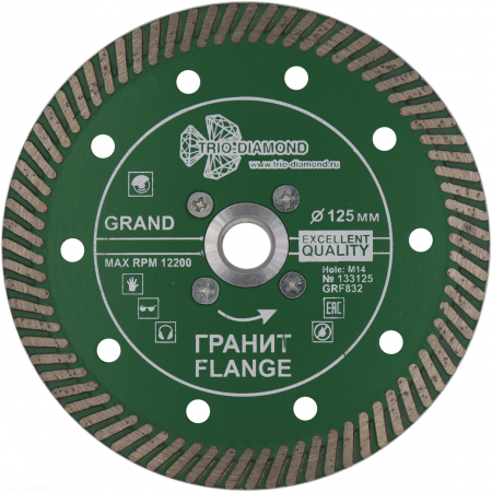 Диск алмазный отрезной ультра 125*м14 Турбо серия Grand hot press Гранит Flange  GRF832