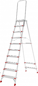 Профессиональная анодированная стремянка со ступенями 130 мм, складной площадкой 350×260 мм и дугой безопасности 800 мм NV 3139А артикул 3139110A