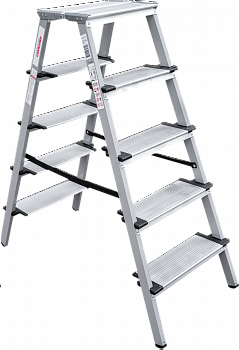 Стремянка двухсторонняя стальная с алюминиевыми ступенями 130 мм и площадкой 350×260 мм NV1147 артикул 1147205