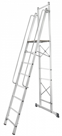 Лестница-стремянка передвижная складная с платформой 450×450 мм и поручнями NV 1540 артикул 1540108