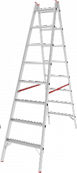 Индустриальная двухсторонняя алюминиевая стремянка с развальцованными ступенями NV5120 артикул 5120208