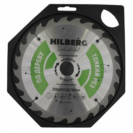 Диск пильный Hilberg Industrial Дерево тонкий рез 250*32/30*24Т HWT253