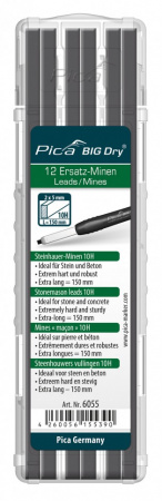 PICA-MARKER 6055 К-т грифелей 10H "Stonemason" для карандаша Pica BIG Dry (12 шт) в кейсе